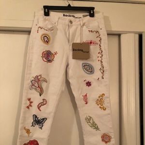 Rocks & indigo white embroidered jeans